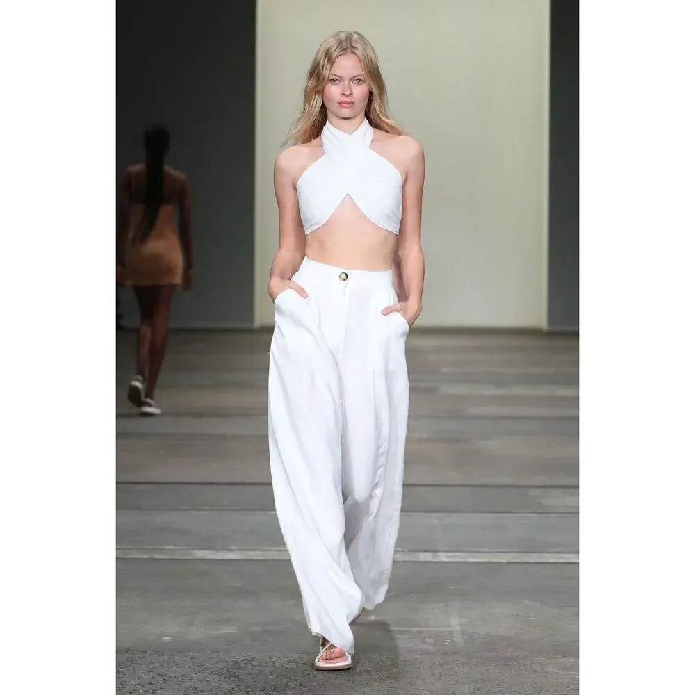 Rumer the label Womens Linen Lou Lou Halter Top In Cheetah Print Size M  NWOT - Picture 2 of 5